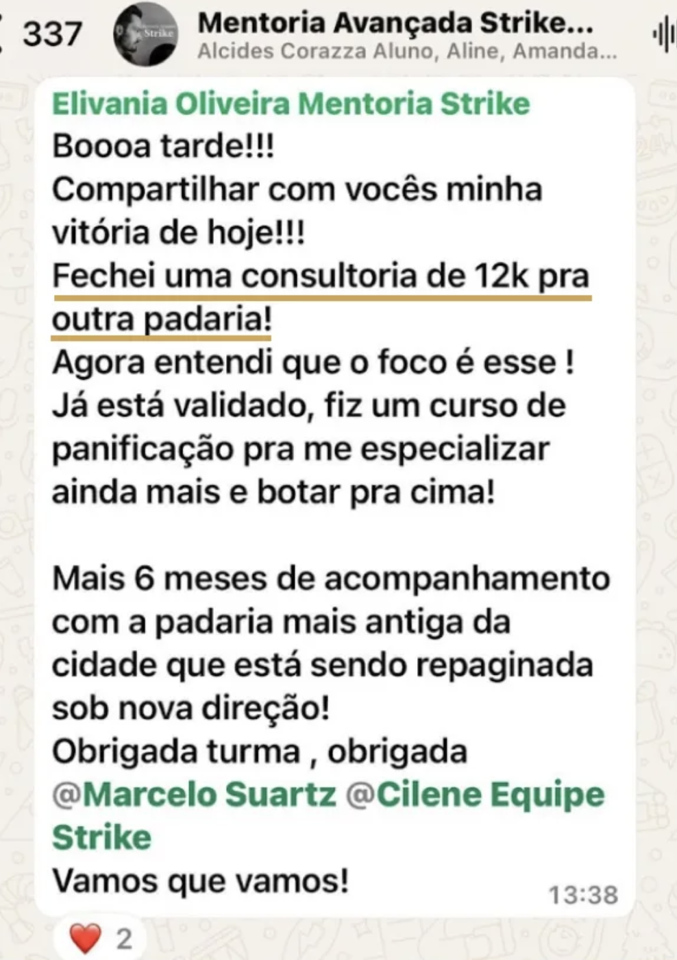 Aluna comemora uma consultoria vendida por R$ 12 mil