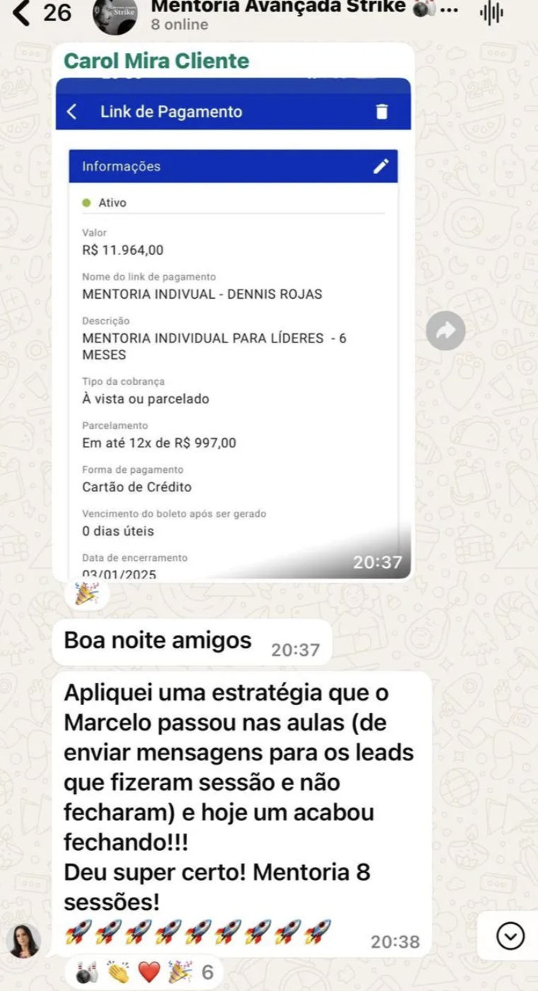 Aluna compartilha uma mentoria individual vendida por R$ 11.964