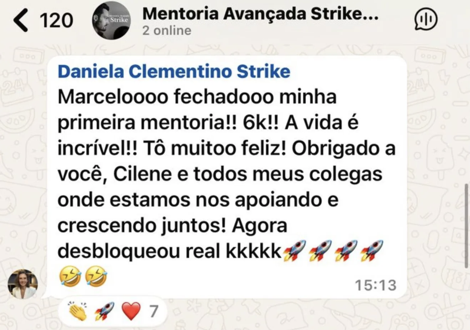 Aluna comemora a venda da primeira mentoria por R$ 6 mil
