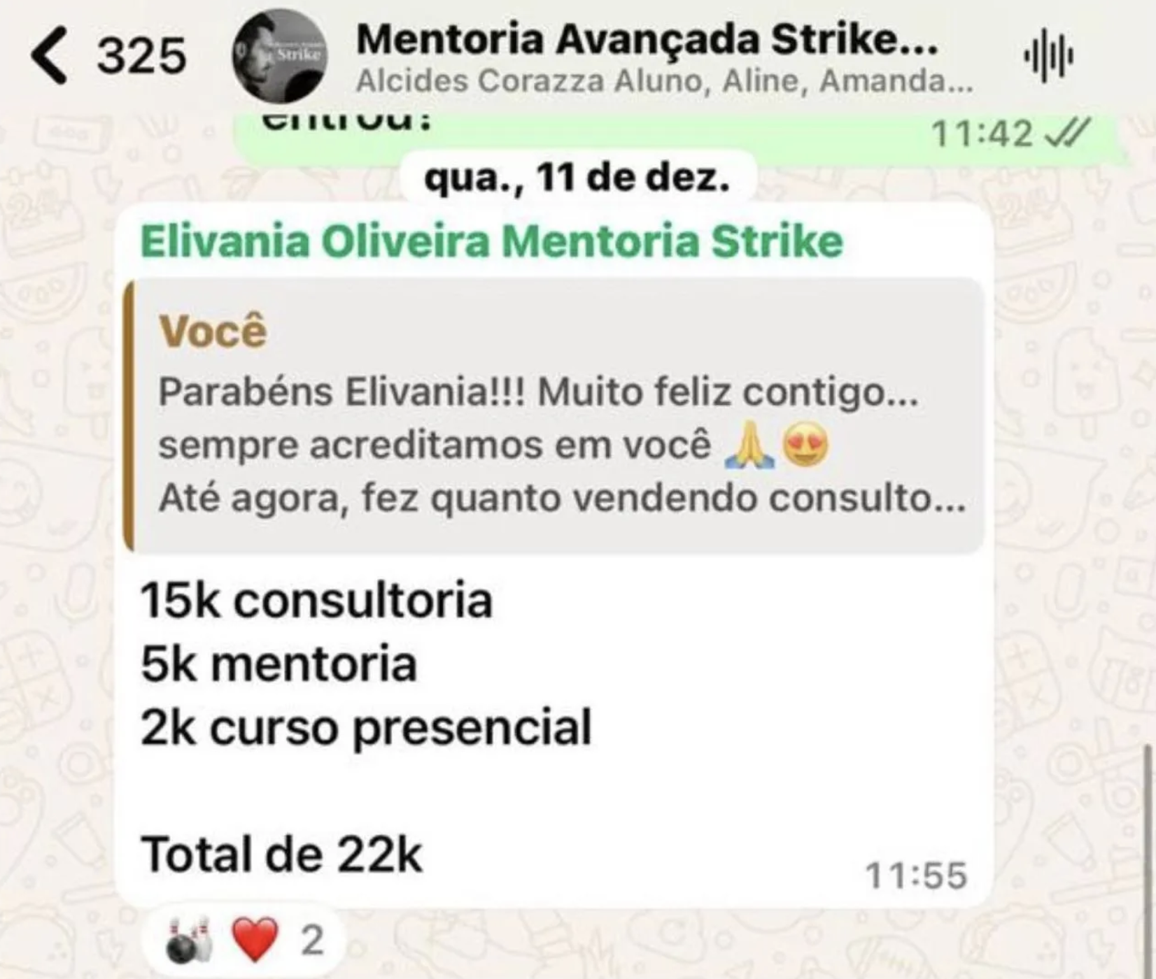 Aluna compartilha R$ 22 mil em vendas de consultoria, mentoria e curso